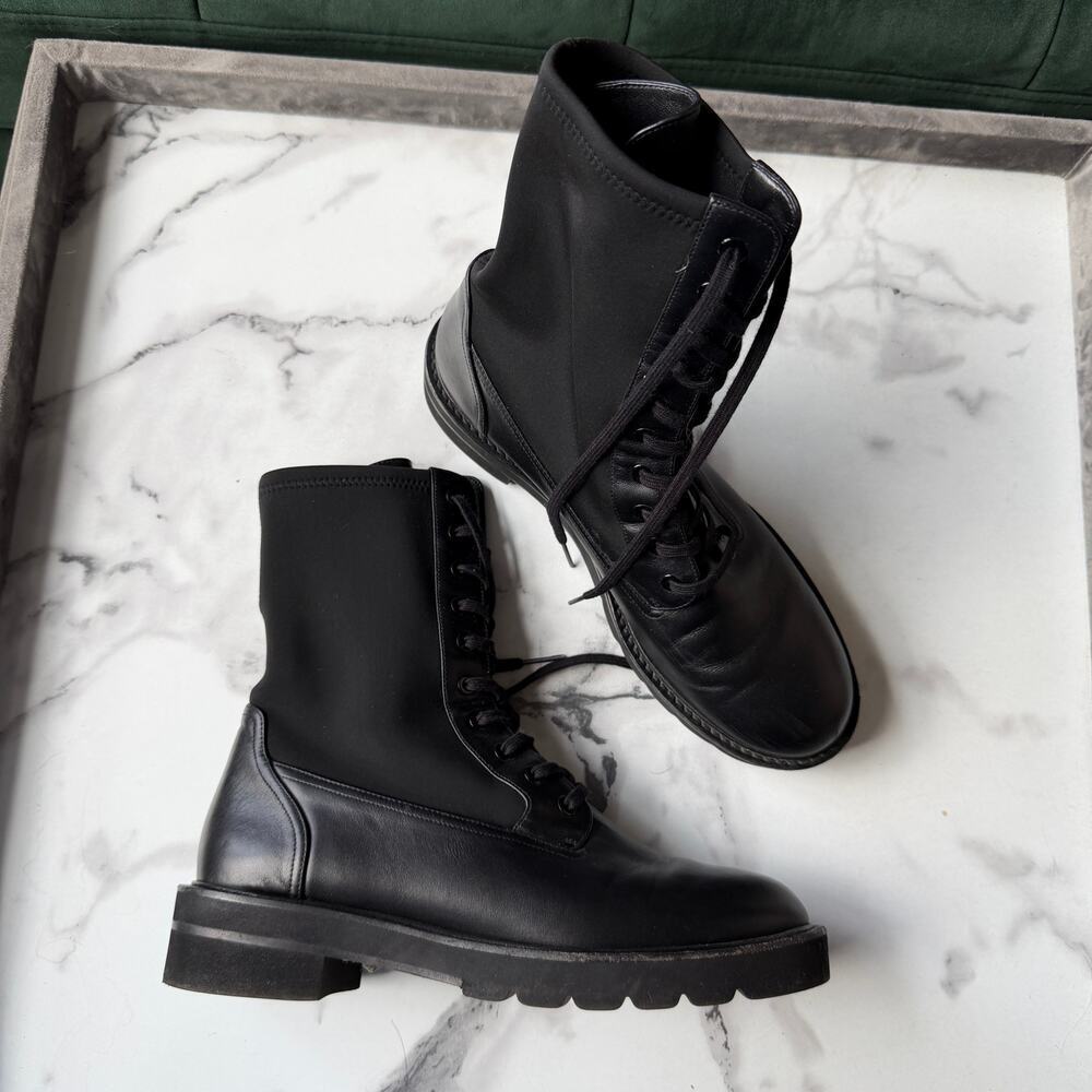 Stuart Weitzman Ande Lift Bootie Black Leather Combat Boots Size 9.5 - Picture 3 of 12